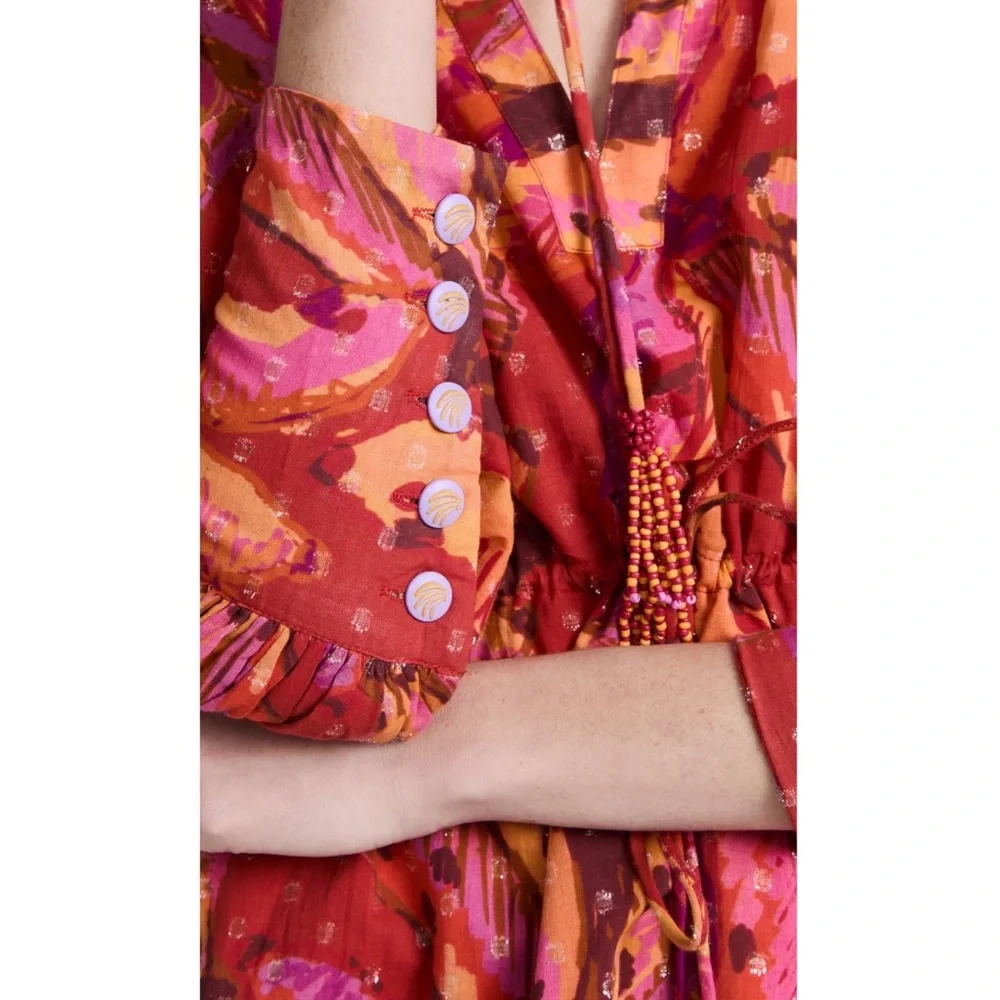 Farm Rio Red Banana Metallic Long Sleeve Mini Dress NWT M L - Picture 6 of 12
